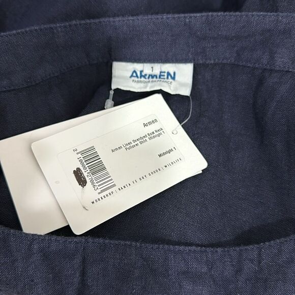 ARMEN Linen Overdyed Boat Neck Pullover Shirt in Midnight Size 4/6 - Picture 6 of 9